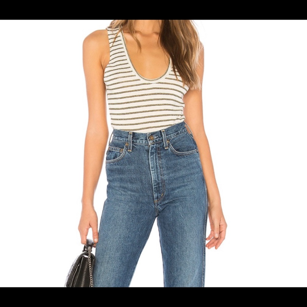 EUC LNA  Helena tank in Gold Lurex Stripe XS